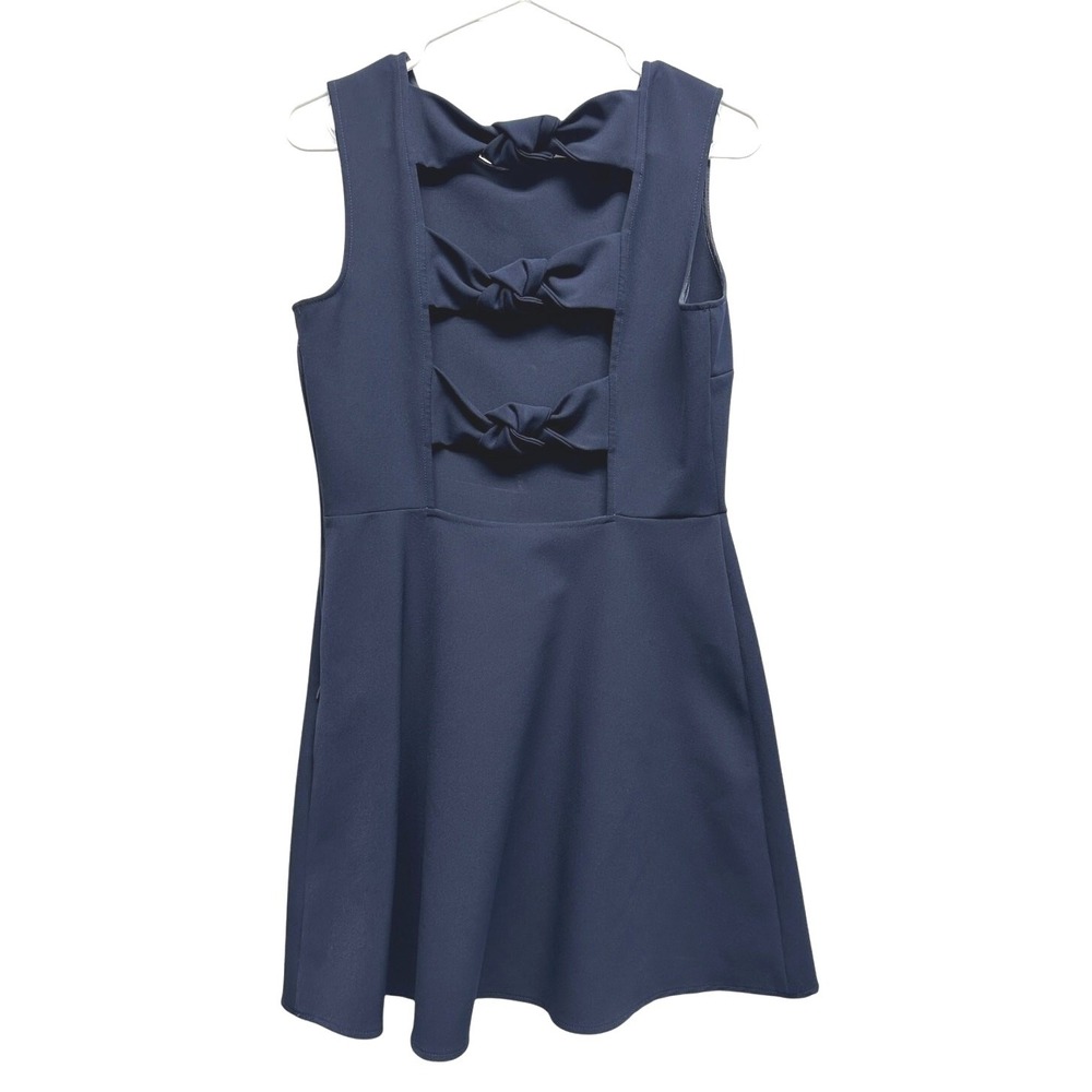 Zara‎ Woman Navy Blue Bow Back Fit and Flare Mini Dress Size Large Sleeveless
